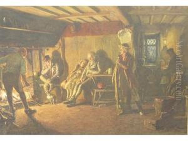 Figures By A Tavern Fire Oil Painting by Henry Reynolds Steer