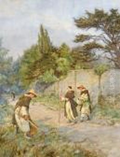 Monks In A Country Lane Oil Painting by Henry Reynolds Steer