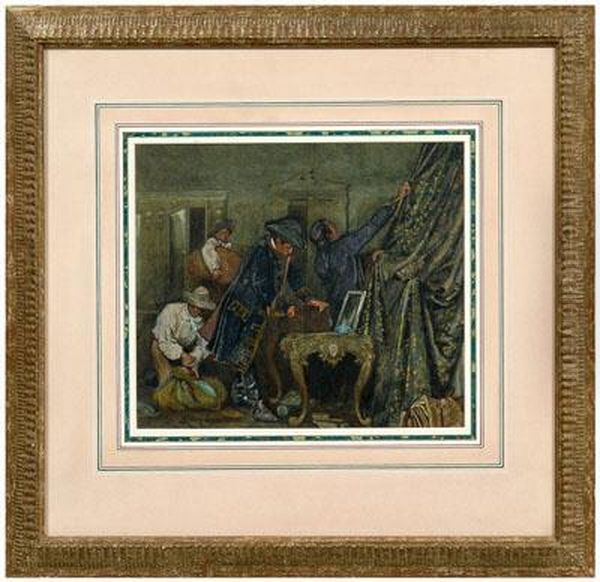 Men Stealing Items From An Elegant Interior Oil Painting by Henry Reynolds Steer