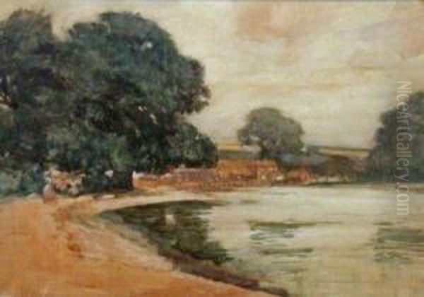 Figures And Cottages By A Bay Oil Painting by Philip Wilson Steer