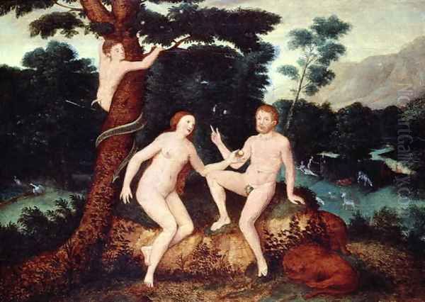 Adam and Eve in the Garden of Eden Oil Painting by Anonymous Artist