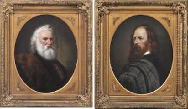 Portraits Of Longfellow And Tennyson Oil Painting by G. Stefenson