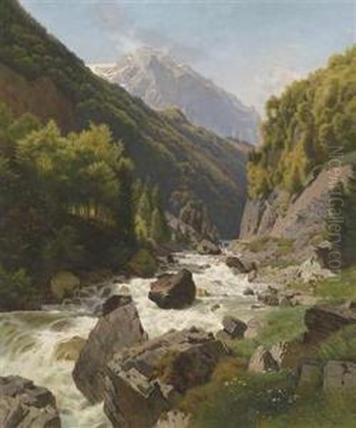 Gorge On The Lohnsbach Near Glarns Oil Painting by Johann Gottfried Steffan