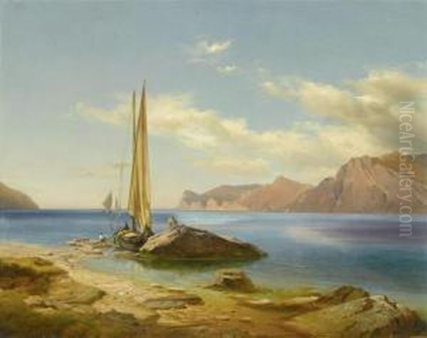 Landscape At Lake Garda Oil Painting by Johann Gottfried Steffan