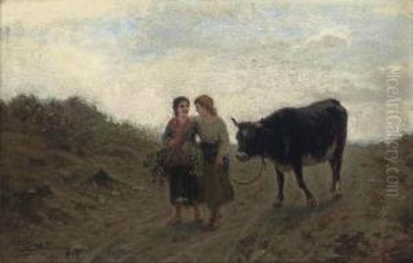 Taking A Cow To Market Oil Painting by Luigi Steffani