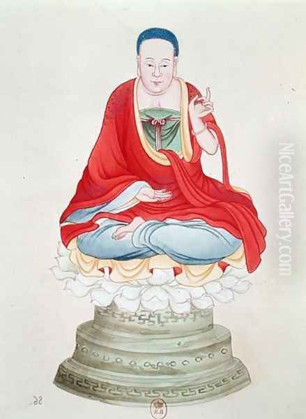 Buddha seated on a lotus flower Oil Painting by Anonymous Artist