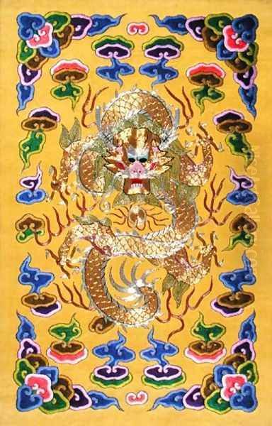 An Embroidered Chinese Dragon, from the front cover of a Franco-Chinese diplomatic treaty Oil Painting by Anonymous Artist