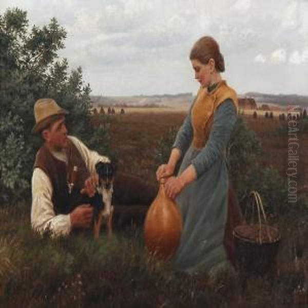 Lunch Break In Fields Oil Painting by Poul Steffensen