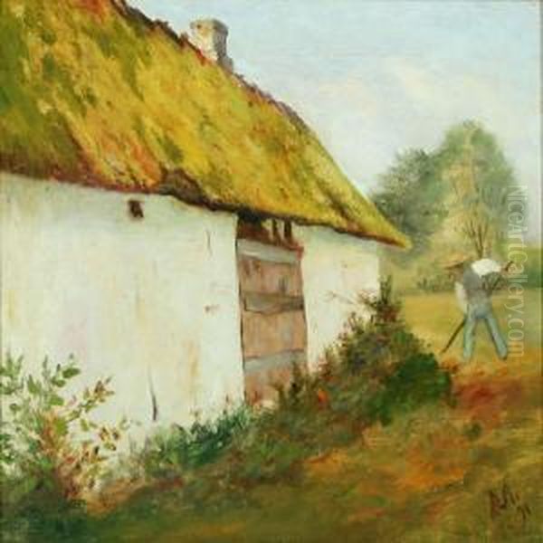 Farm Exterior Oil Painting by Povl Steffensen