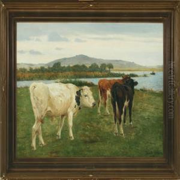 Landscape With Cows Oil Painting by Povl Steffensen