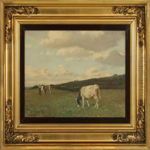 Cows In The Field Oil Painting by Povl Steffensen