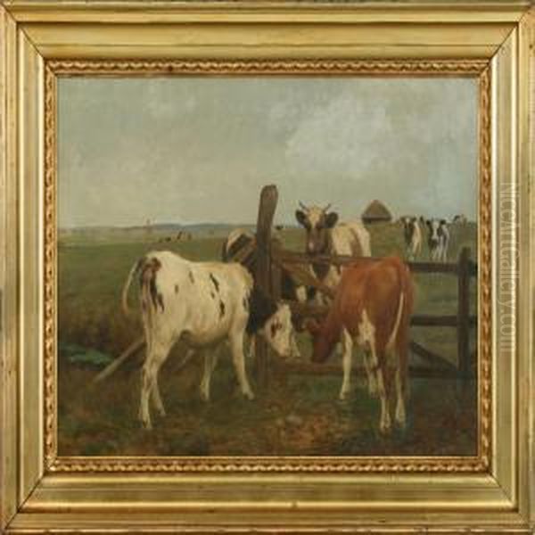 Landscape With Cows Oil Painting by Povl Steffensen