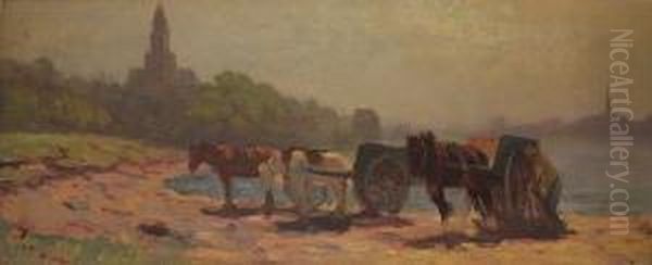 Hitching Up The Cart Oil Painting by Gerrit Stegeman