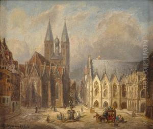 Marktplatz Einer Mittelalterlichen Stadt. Oil Painting by Franz Stegmann