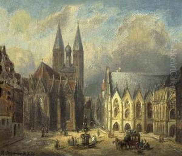 Stadtansicht. 1876. Oil Painting by Franz Stegmann