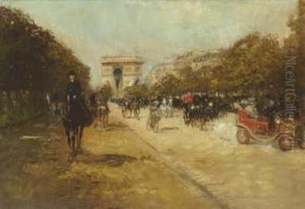 The Arc De Triomphe Seen From The Avenue Foch, Paris Oil Painting by Georges Stein