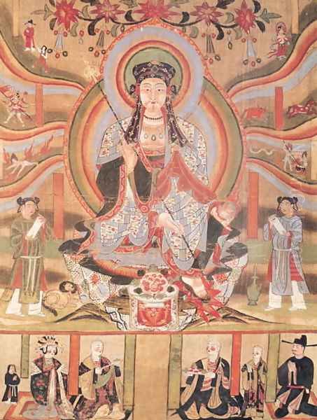 Buddhist banner depicting Dizang and the Six Roads to Rebirth, from Dunhuang Oil Painting by Anonymous Artist