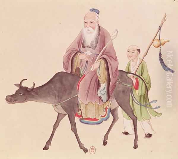 Lao-Tzu (c.604-531) on his buffalo, followed by a disciple Oil Painting by Anonymous Artist