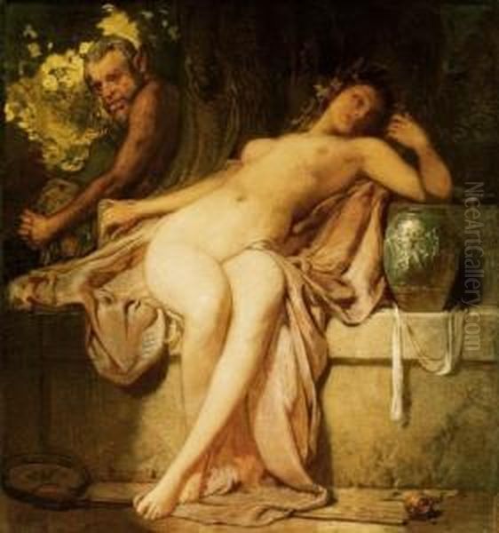 Nymph And Faun Oil Painting by Janos Gabriel Stein