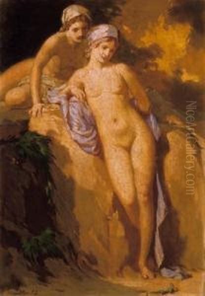 Before Bath Oil Painting by Janos Gabriel Stein