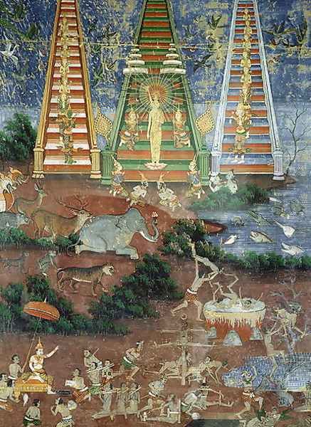 Buddha Descending from the Heaven of Thirty Three Gods Oil Painting by Anonymous Artist