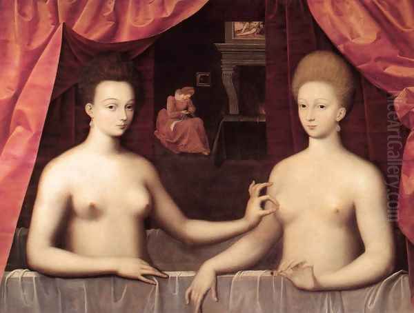 Gabrielle d'Estrees and one of her Sister c. 1595 Oil Painting by Anonymous Artist