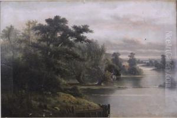 River Landscape Oil Painting by Alfred Steinacker