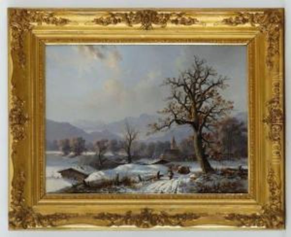 Paysage De Neige Oil Painting by Anton Victor Alex. Steinbach