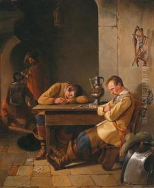 Rast Der Soldaten In Der Stube Oil Painting by Anton Victor Alex. Steinbach