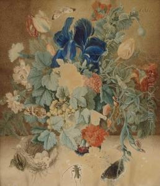 Stillleben Mit Blumen, Insekten Und Vogelnest Oil Painting by Emanuel Steiner