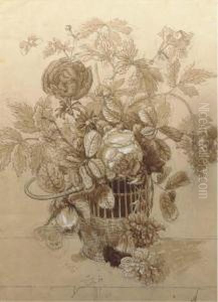 Mixed Flowers In A Basket Oil Painting by Emanuel Steiner