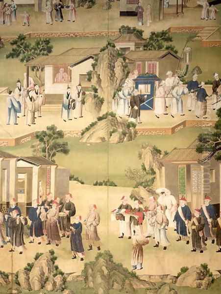 Detail of wallpaper depicting a funeral procession, 1780 Oil Painting by Anonymous Artist