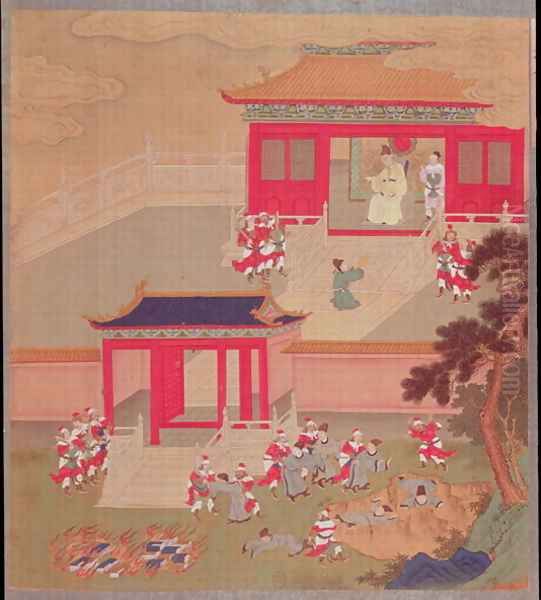 Emperor Ch'in Wang Ti (r.221-210 BC) abolishing feudalism, from a history of Chinese emperors Oil Painting by Anonymous Artist