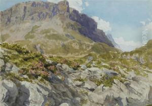 View Of An Alpine Landscape Oil Painting by Leonhard Steiner