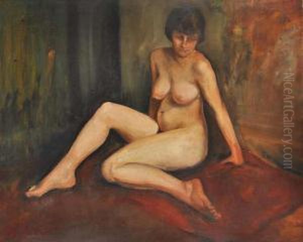 A Female Nude Oil Painting by Hugo Steiner-Prag