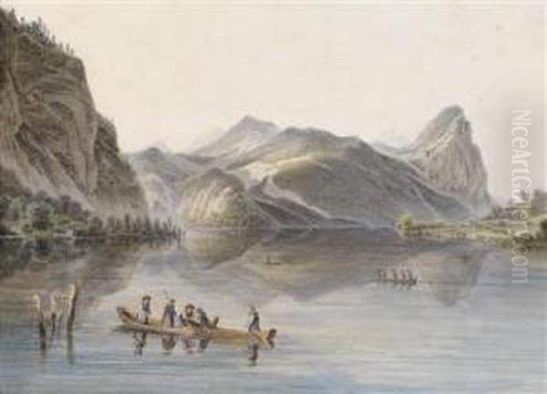 Ansicht Vommondsee Mit Booten Oil Painting by Franz II Steinfeld