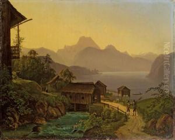 Alpenidylle Oil Painting by Wilhelm Steinfeld