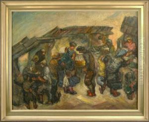 Belebter Fischmarkt Oil Painting by Heinrich Steinhagen