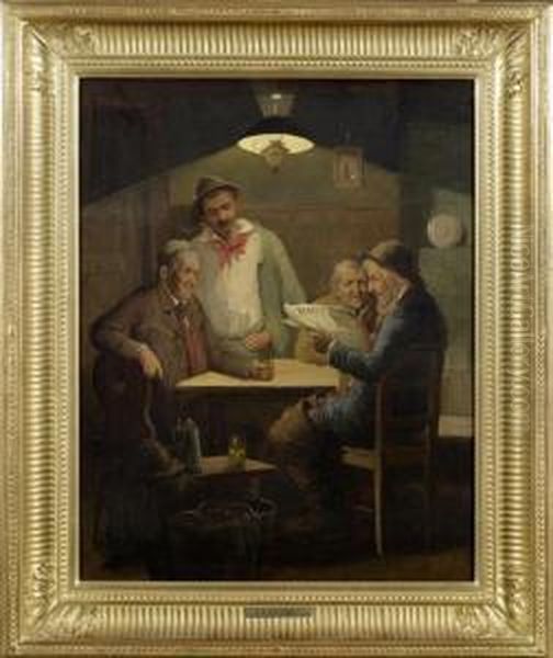 Four Men In A Hostelry Oil Painting by Adolphe Charles Ed. Steinheil