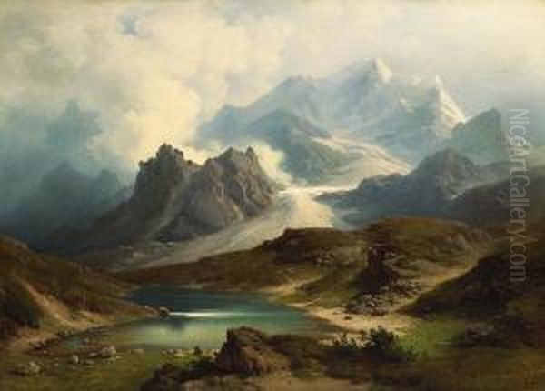 A Mountainous Landscape With A Glacier Oil Painting by Heinrich Steinike