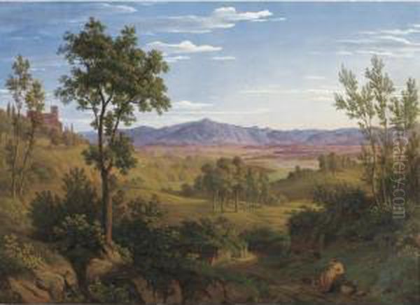 A Roman Landscape With A View Of Monte Gennaro Oil Painting by Julius Steinkopf