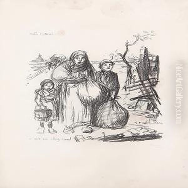 Three Compositions With Women With Children Oil Painting by Theophile Alexandre Steinlen