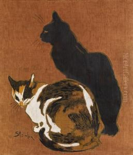 Zwei Katzen Oil Painting by Theophile Alexandre Steinlen