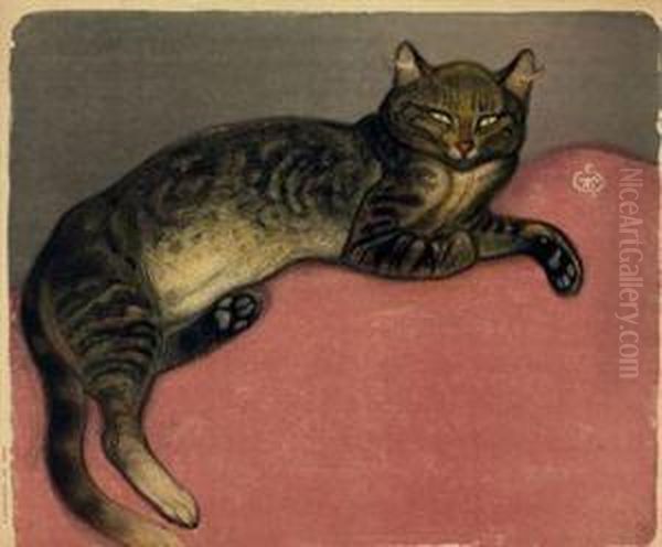 L'hiver, Chat Sur Un Coussin Oil Painting by Theophile Alexandre Steinlen