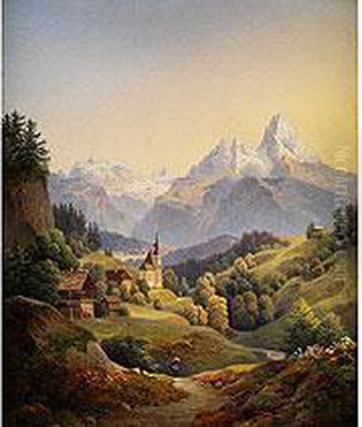 Maria Gern Bei Berchtesgaden Oil Painting by Ludwig Steinmetz