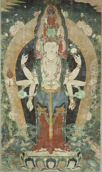 Eleven-Faced, Eight-Armed Avalokiteshvara Oil Painting by Anonymous Artist