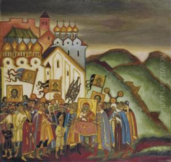 La Procession Religieuse A Novgorod by Dimitri Semenovich Stelletsky