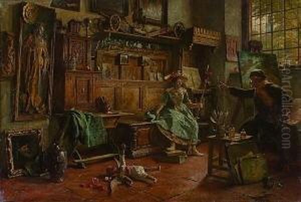 Der Kunstler In Seinem
 Atelier Oil Painting by Heinrich Stelzner