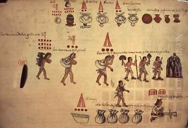 Codex Kingsborough representation of the Ecomienda System, Honduras, 600-800AD Oil Painting by Anonymous Artist