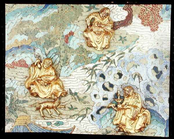 Detail from a pair of plaques depicting buddhist figures in a landscape, Qianlong period, 1736-95 Oil Painting by Anonymous Artist